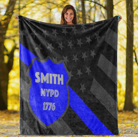 Thin Blue Line with shield Blackout Plush Throw Blanket