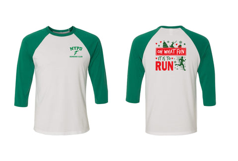 NYPD Running Club Oh What Fun Running Three Quarter Sleeve Baseball Tee