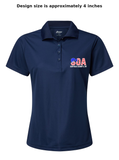 SOA Woman's PERFORMACE Polo (American Flag-White)