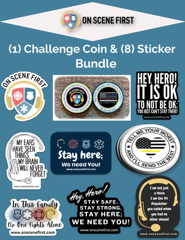 On Scene First Challenge Coin & Sticker Bundle