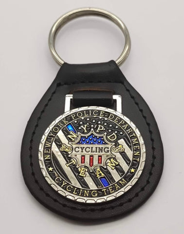 NYPD Cycling Team Leather Keychain