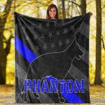 Custom k9 Thin Blue Line Blackout Plush Throw Blanket